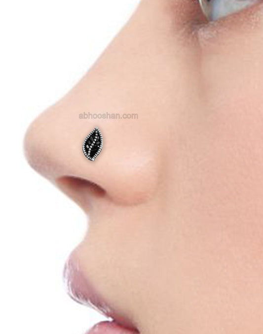 Small Leaf Oxidised Silver Alloy Nose Pin Studs