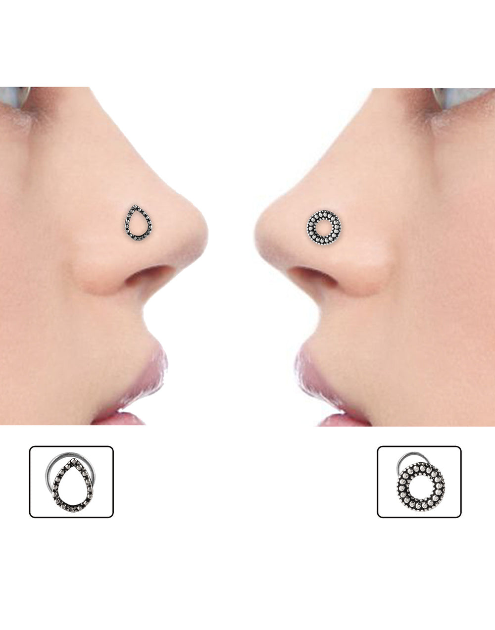 Combo of Designer and Good looking Silver Alloy Pear and Hollow Shape Nose Pin/Studs