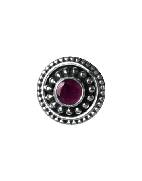 Round 92.5 Sterling Silver Nose Pin with Ruby Stone - Default Title - Abhooshan