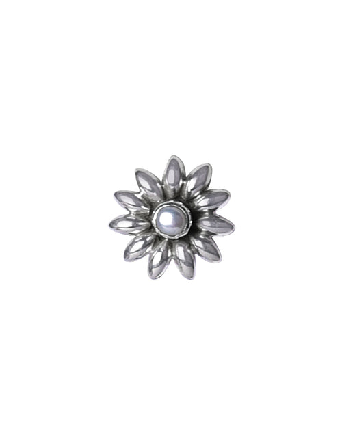 Flower 92.5 Sterling Silver Nose Pin with Pearl - Default Title - Abhooshan