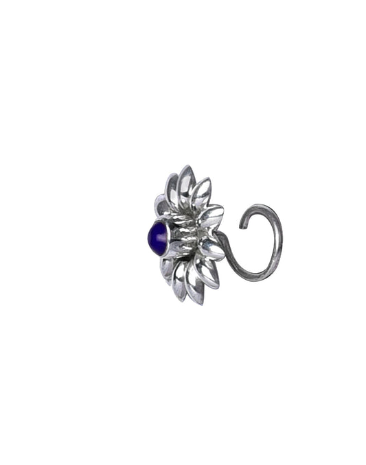 Flower 92.5 Sterling Silver Nose Pin with Lapis Lazuli Stone