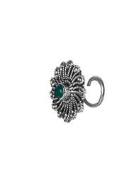 Flower Oxidized 92.5 Sterling Silver Nose Pin with Emerald