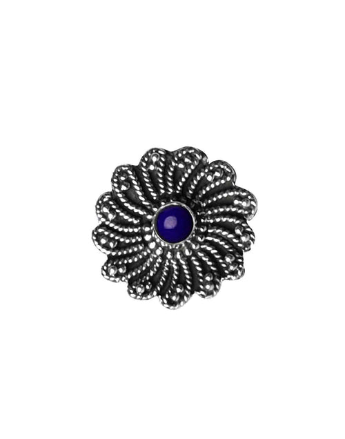 Flower Oxidized 92.5 Sterling Silver Nose Pin with Lapis Lazuli - Default Title - Abhooshan