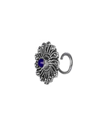 Flower Oxidized 92.5 Sterling Silver Nose Pin with Lapis Lazuli