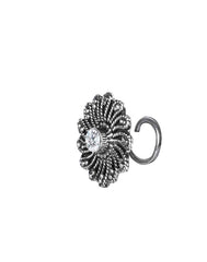 Flower Oxidized 92.5 Sterling Silver Nose Pin with Cubic Zirconia