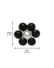 92.5 Sterling Silver Trendy Designer Flower Nose Pin with Black CZ Stones