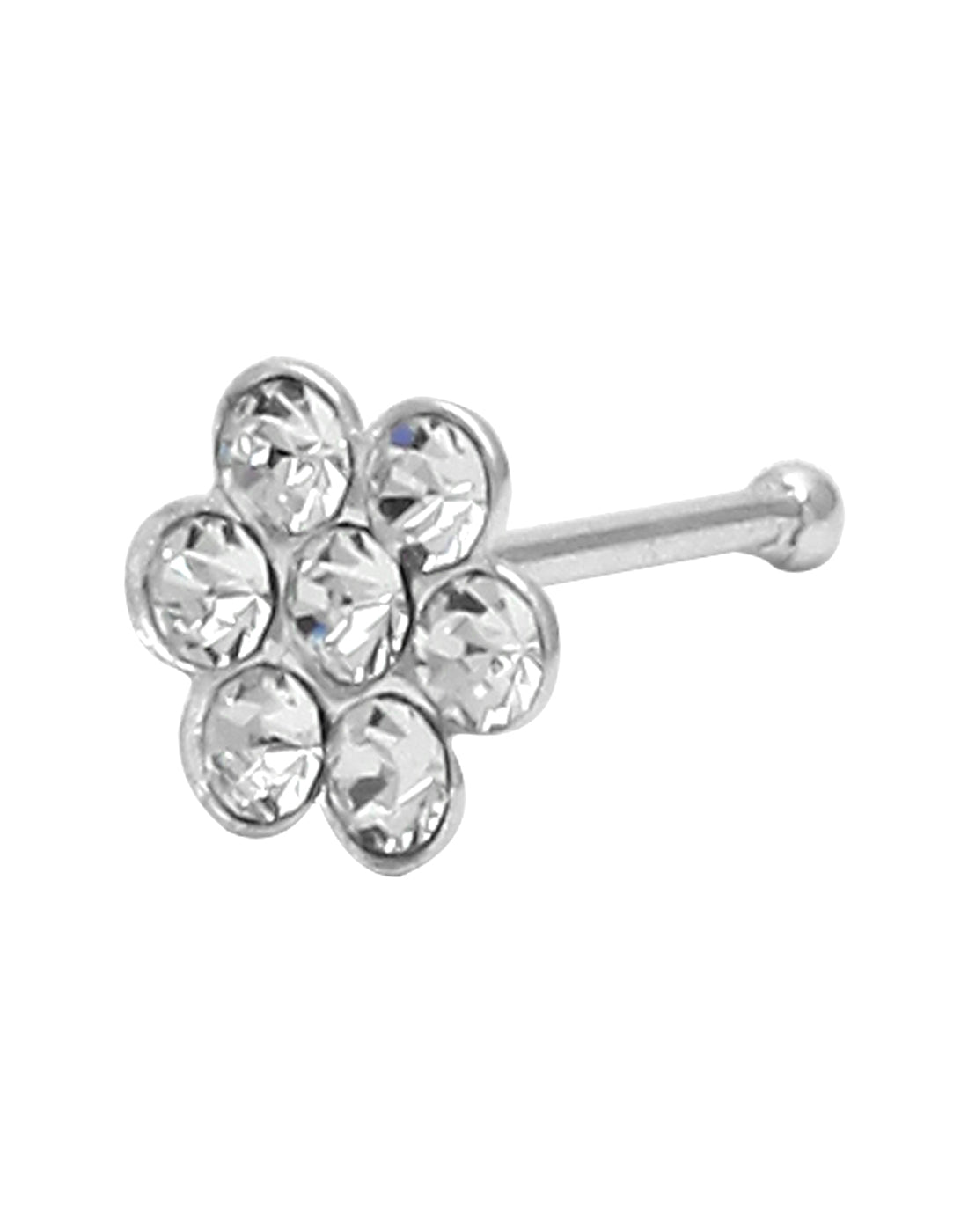 92.5 Sterling Silver Trendy Designer Flower Nose Pin with White CZ Stones