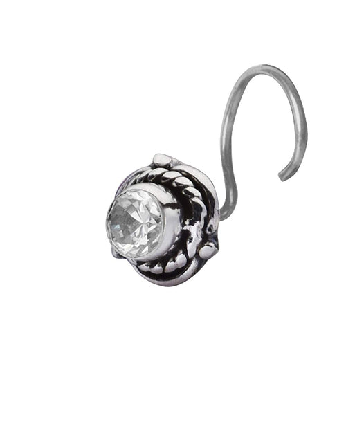 Precious Stone Cubic Zirconia Small Nose Pin/Stud with wire in 92.5 Sterling Silver - Default Title - Abhooshan