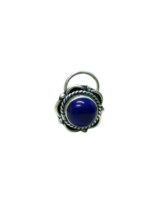 Designer Precious Stone Lapis Lazuli Nose Pin/Stud with wire in Oxidized 92.5 Sterling Silver