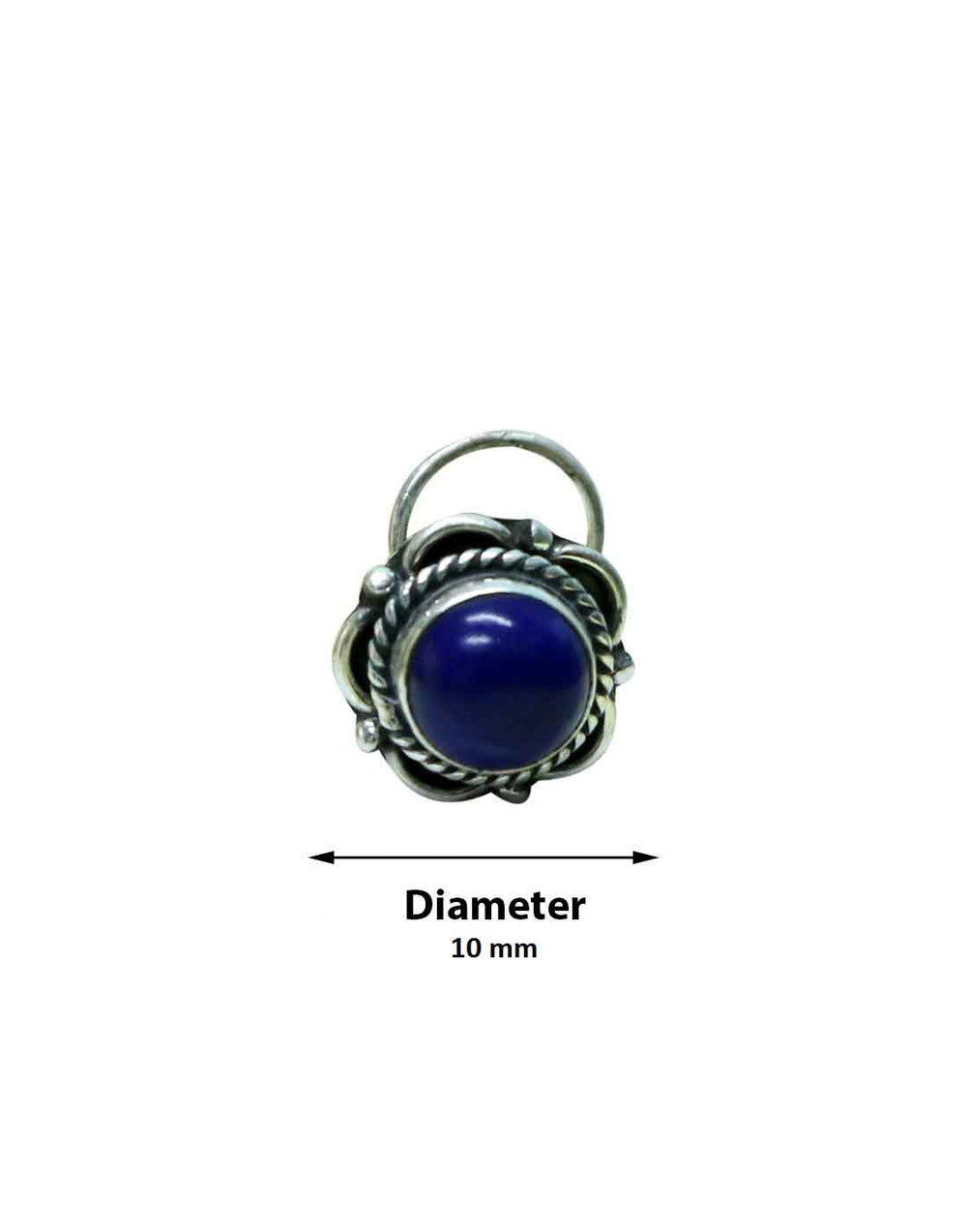 Designer Precious Stone Lapis Lazuli Nose Pin/Stud with wire in Oxidized 92.5 Sterling Silver