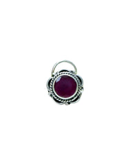 Designer Precious Stone Ruby Nose Pin/Stud with wire in Oxidized 92.5 Sterling Silver