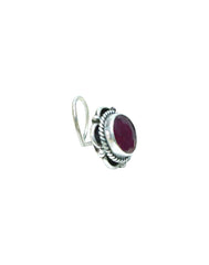 Designer Precious Stone Ruby Nose Pin/Stud with wire in Oxidized 92.5 Sterling Silver