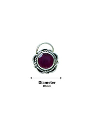 Designer Precious Stone Ruby Nose Pin/Stud with wire in Oxidized 92.5 Sterling Silver