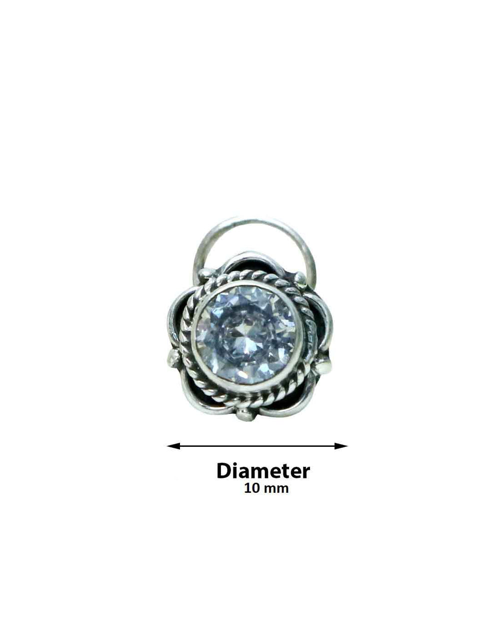 Trendy Precious Stone Cubic Zircon CZ  Nose Pin/Stud with wire in Oxidized 92.5 Sterling Silver