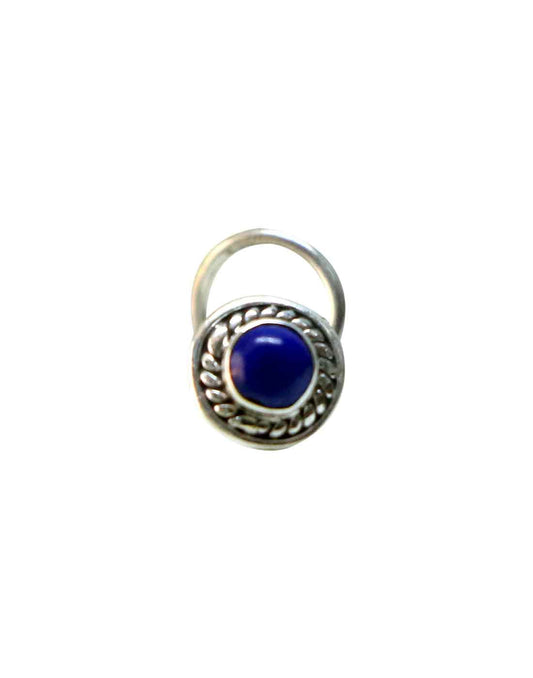 Designer Precious Stone Lapiz Lazuli Small Nose Pin/Stud with wire in Oxidized 92.5 Sterling Silver