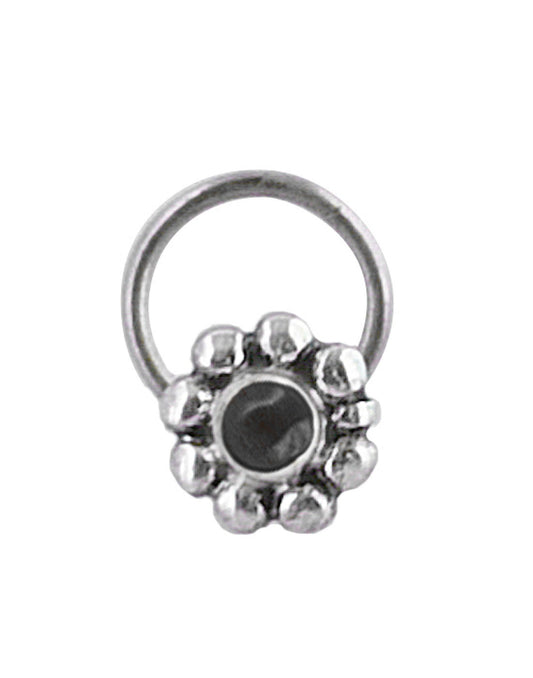 Pure Oxidized 92.5 Sterling Silver Precious Stone Black Onyx Small Stylish Nose Pin