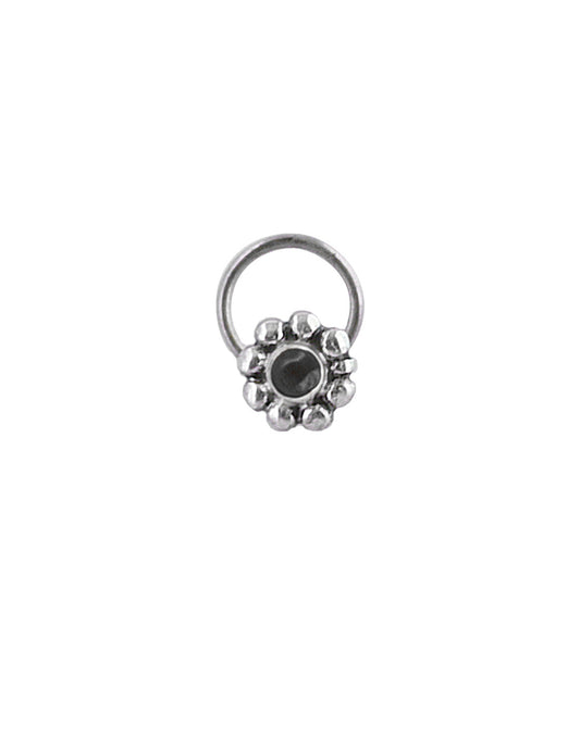 Pure Oxidized 92.5 Sterling Silver Precious Stone Black Onyx Small Stylish Nose Pin