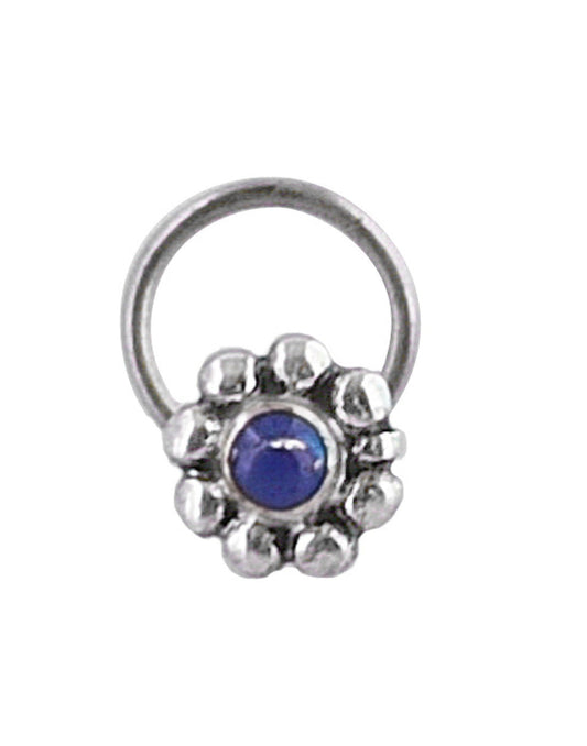 Pure Oxidized 92.5 Sterling Silver Precious Stone Lapiz Lazuli Small Stylish Nose Pin