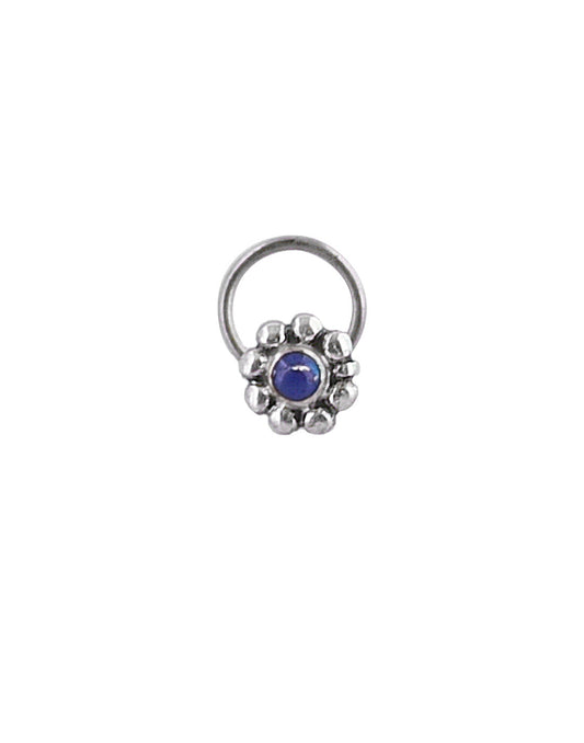 Pure Oxidized 92.5 Sterling Silver Precious Stone Lapiz Lazuli Small Stylish Nose Pin