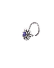 Pure Oxidized 92.5 Sterling Silver Precious Stone Lapiz Lazuli Small Stylish Nose Pin