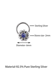 Pure Oxidized 92.5 Sterling Silver Precious Stone Lapiz Lazuli Small Stylish Nose Pin