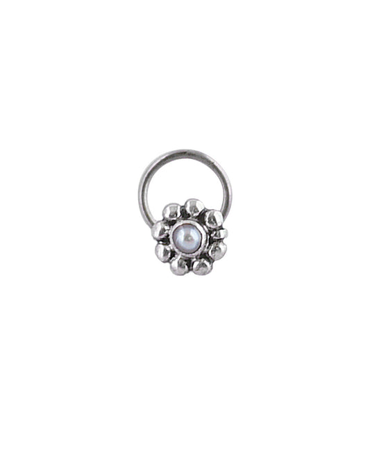 Pure Oxidized 92.5 Sterling Silver Precious Stone Pearl Small Stylish Nose Pin