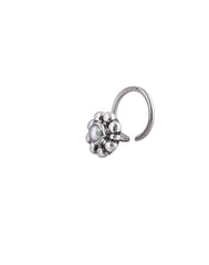 Pure Oxidized 92.5 Sterling Silver Precious Stone Pearl Small Stylish Nose Pin