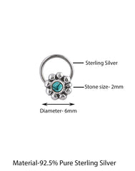 Pure Oxidized 92.5 Sterling Silver Precious Stone Blue Turquoise Small Stylish Nose Pin