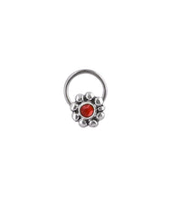 Pure Oxidized 92.5 Sterling Silver Precious Stone Red Coral Small Stylish Nose Pin