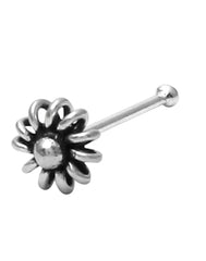 Flower shape Nose Pin in 92.5 Oxidized Silver