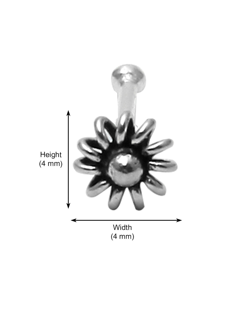 Flower shape Nose Pin in 92.5 Oxidized Silver
