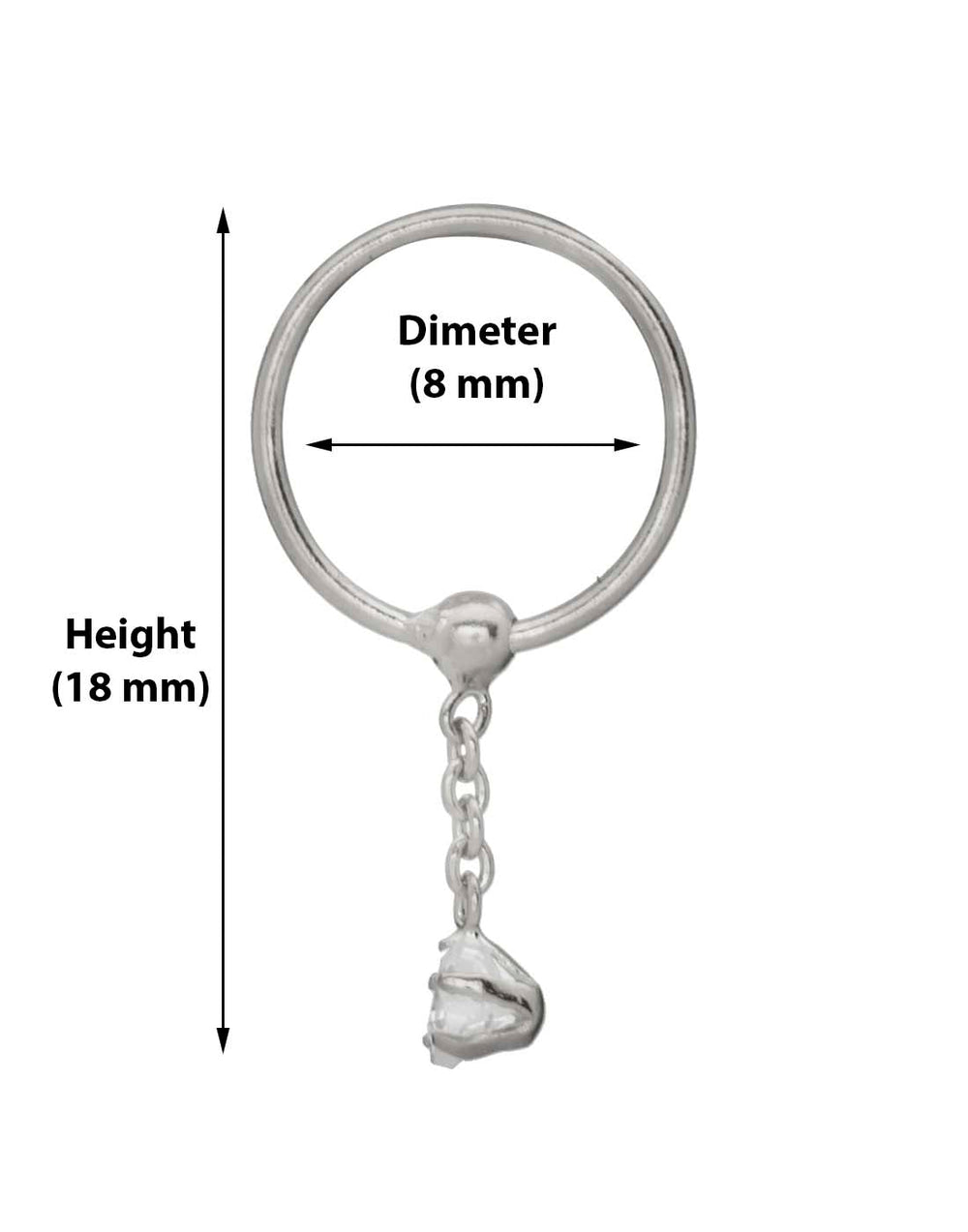 Designer CZ Nose Ring in 92.5 Sterling Silver for Women and Girls