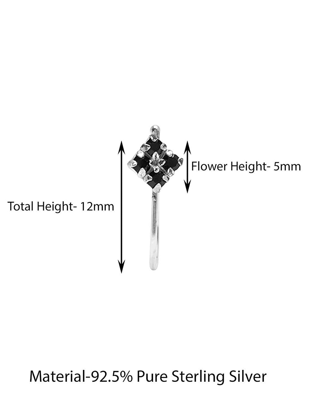 Light Weighted Clip on Black Nose Pin in 92.5 Silver and Cubic Zirconia Stones