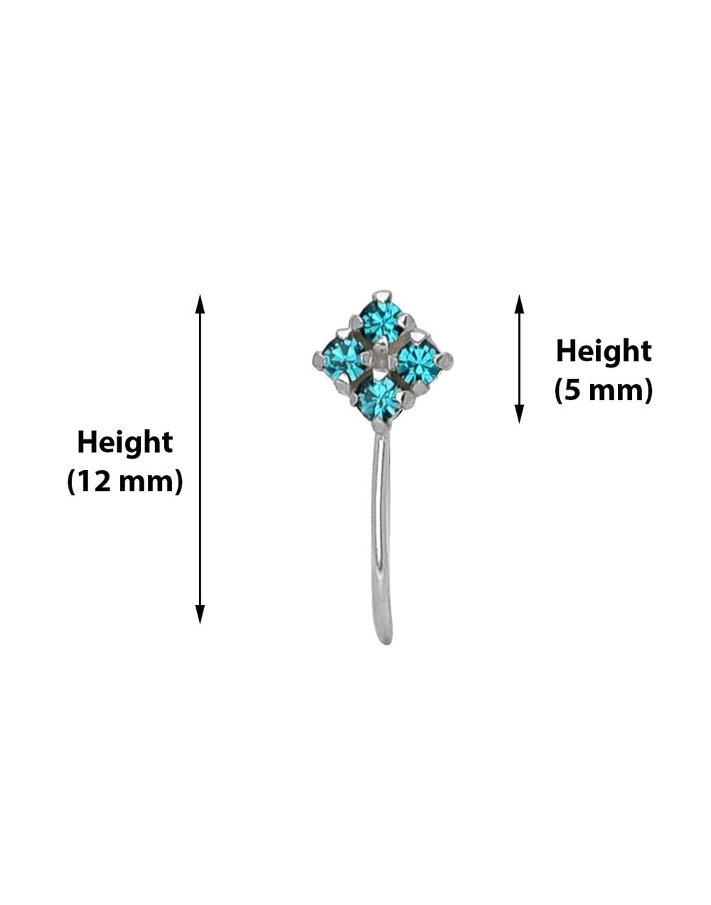 Light Weighted Clip on Green Nose Pin in 92.5 Silver and Cubic Zirconia Stones