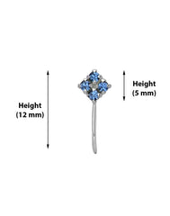 Light Weighted Clip on Blue Nose Pin in 92.5 Silver and Cubic Zirconia Stones