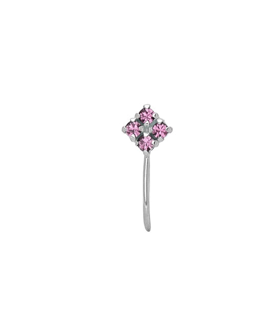 Light Weighted Clip on Pink Nose Pin in 92.5 Silver and Cubic Zirconia Stones - Default Title - Abhooshan