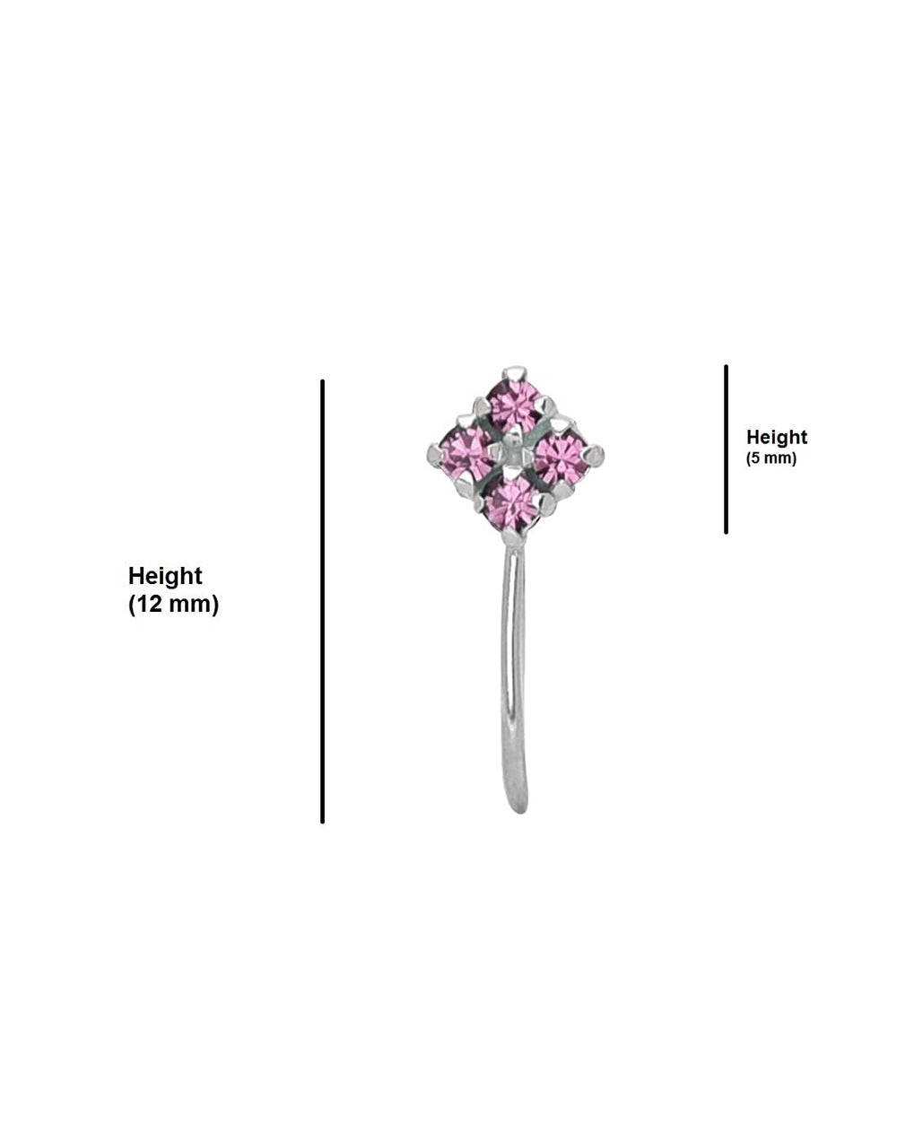 Light Weighted Clip on Pink Nose Pin in 92.5 Silver and Cubic Zirconia Stones