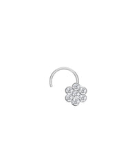 Flower shape Nose Pin with wire in 92.5 Silver with White CZ Stones