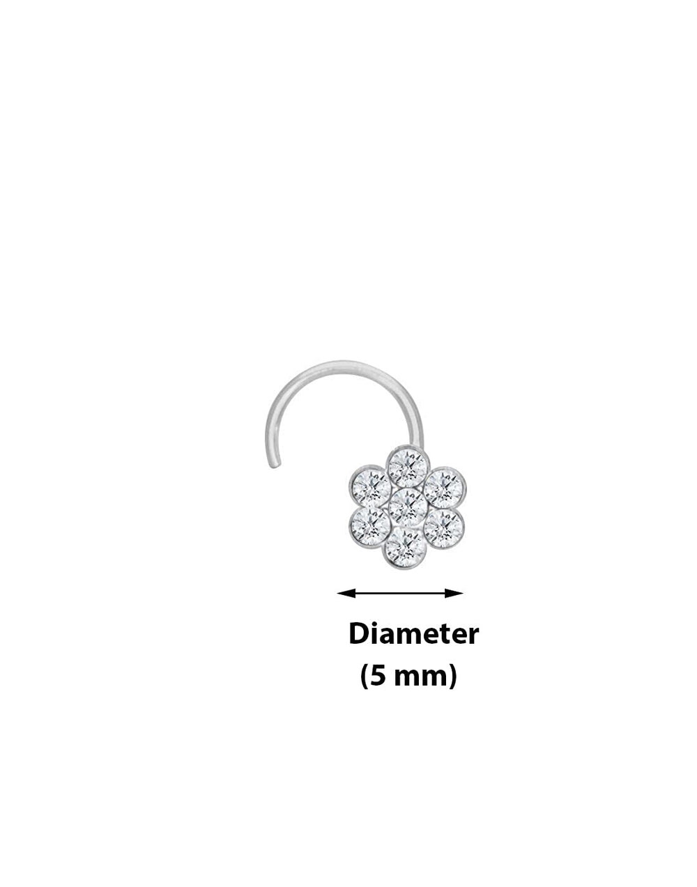 Flower shape Nose Pin with wire in 92.5 Silver with White CZ Stones