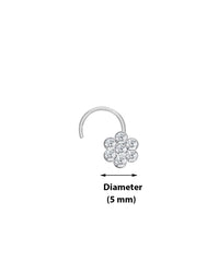 Flower shape Nose Pin with wire in 92.5 Silver with White CZ Stones