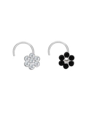 Combo of 92.5 Sterling Silver White and Black flower CZ Nose Pin