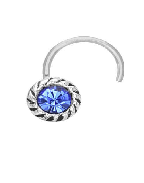 Nose Pin with wire in 92.5 Silver with Blue CZ Stones - Default Title - Abhooshan