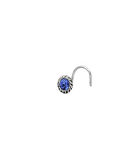 Nose Pin with wire in 92.5 Silver with Blue CZ Stones