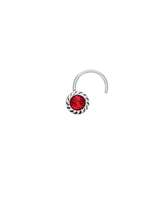 Nose Pin with wire in 92.5 Silver with Red CZ Stones