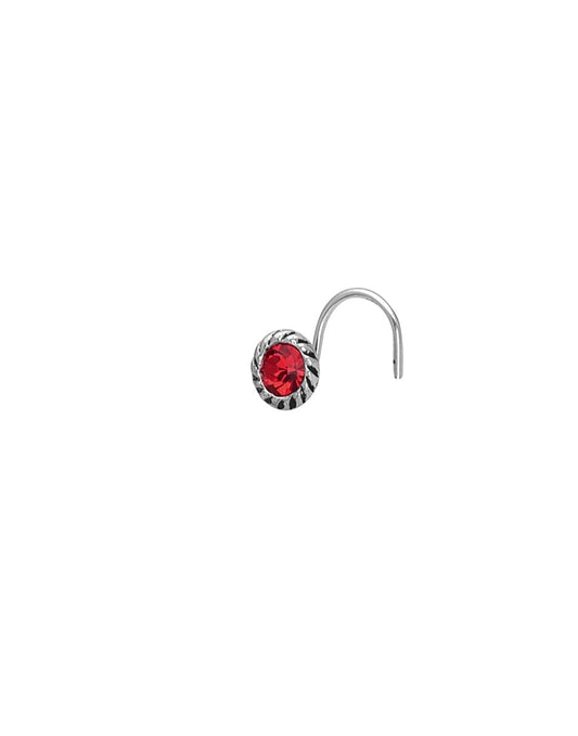 Nose Pin with wire in 92.5 Silver with Red CZ Stones