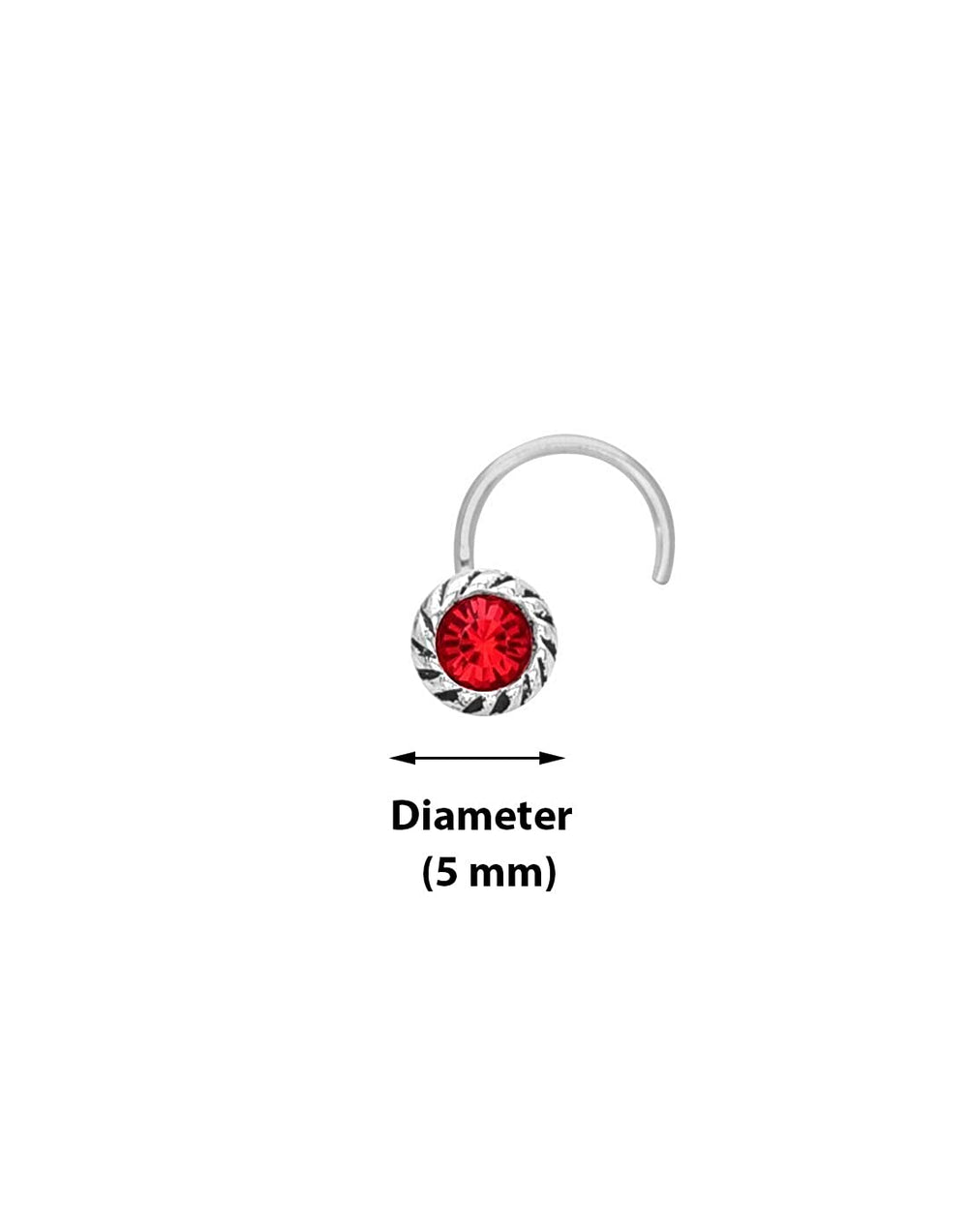 Nose Pin with wire in 92.5 Silver with Red CZ Stones