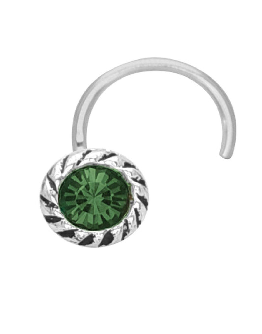 Nose Pin with wire in 92.5 Silver with Green CZ Stones