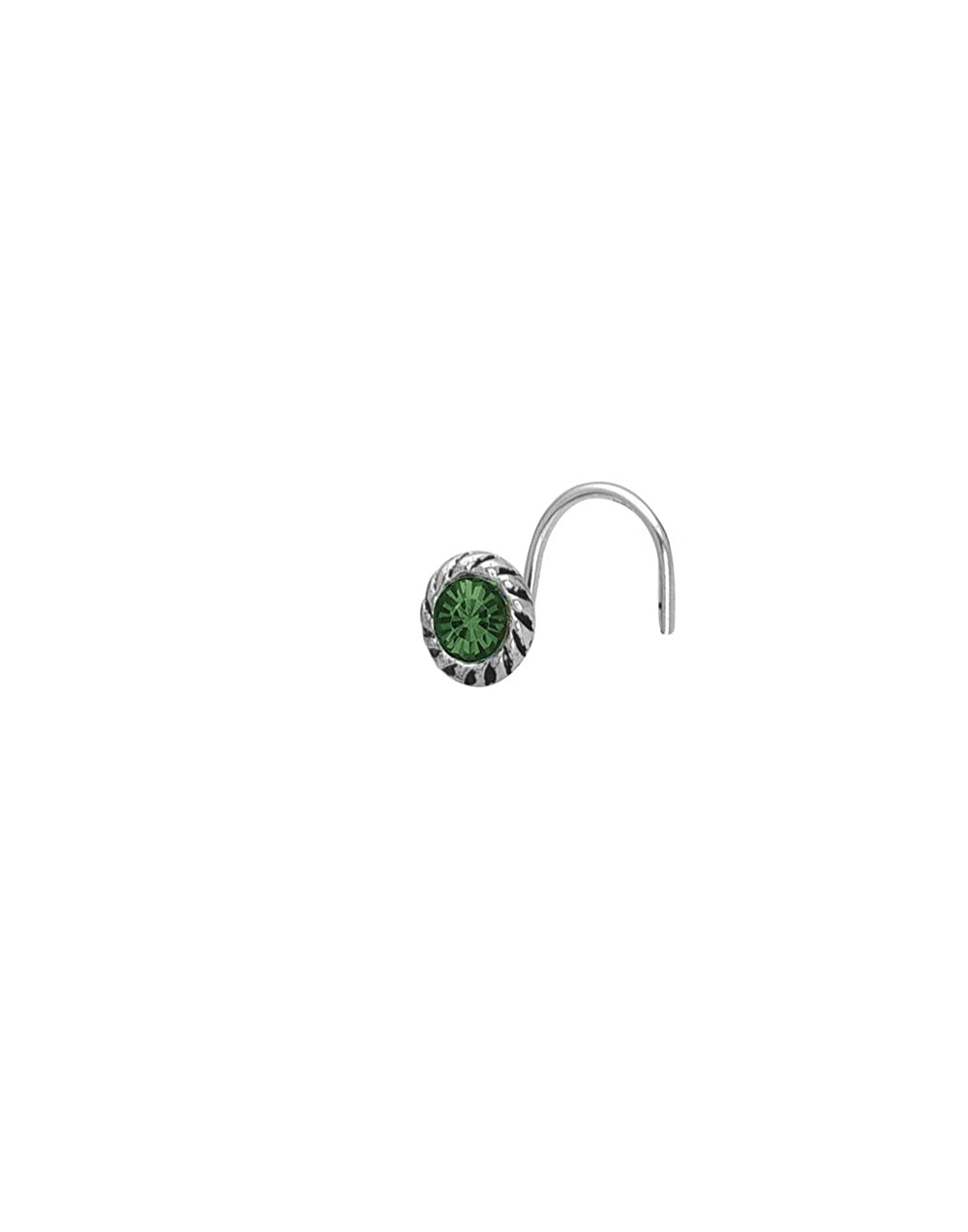 Nose Pin with wire in 92.5 Silver with Green CZ Stones