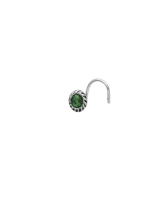 Nose Pin with wire in 92.5 Silver with Green CZ Stones