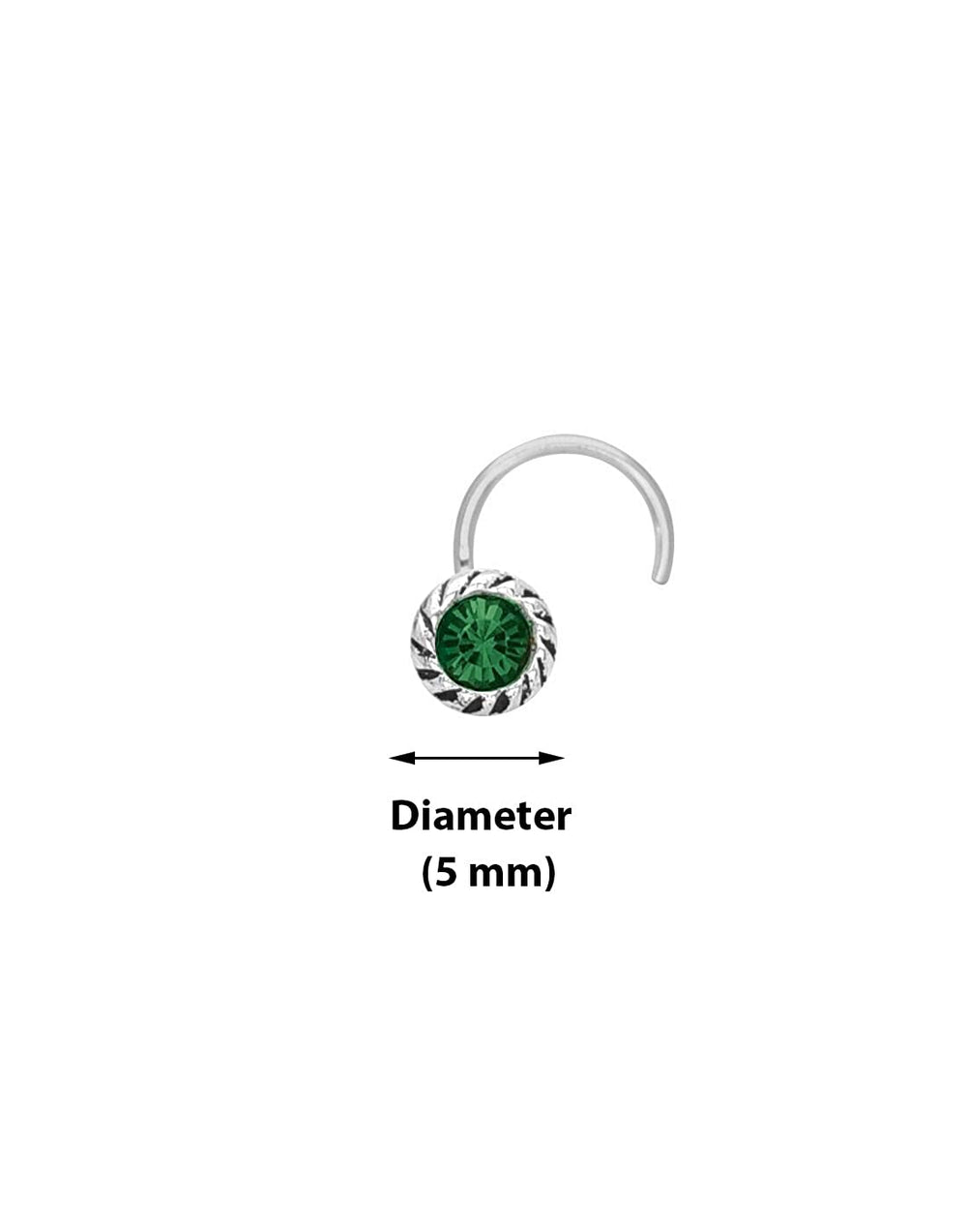 Nose Pin with wire in 92.5 Silver with Green CZ Stones